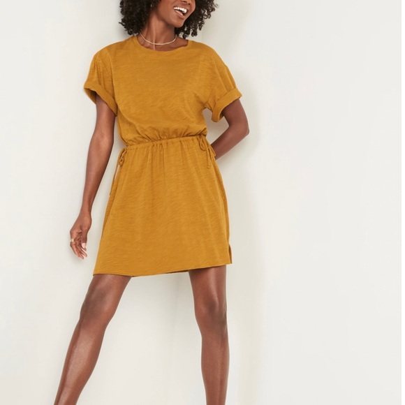 Old Navy Dresses & Skirts - Old Navy Women's Gold Waist-Defined Short-Sleeve Slub-Knit Mini T-Shirt Dress